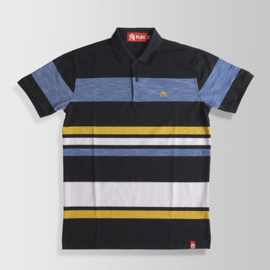 Blue, Black, Yellow & White Stripes Polo Shirt