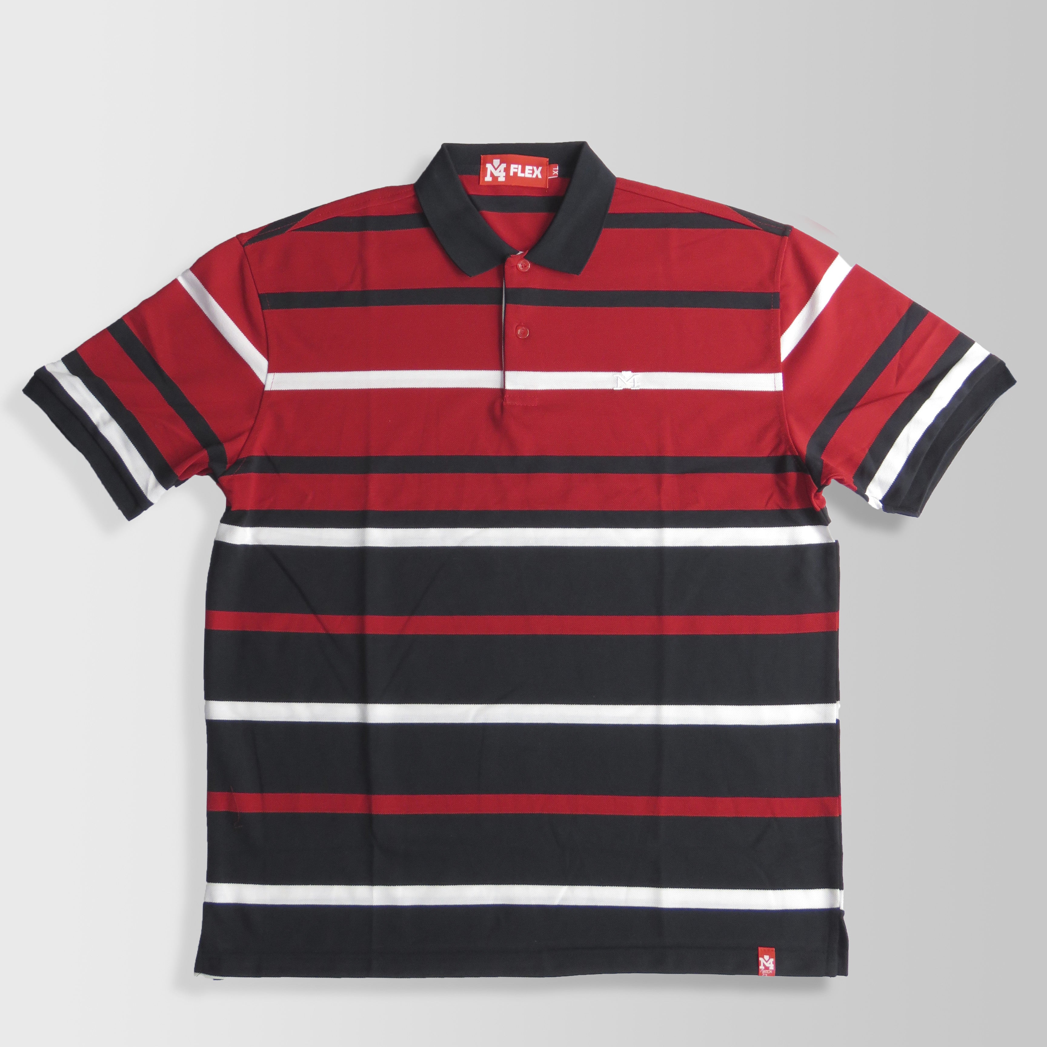 red white and black striped polo shirt