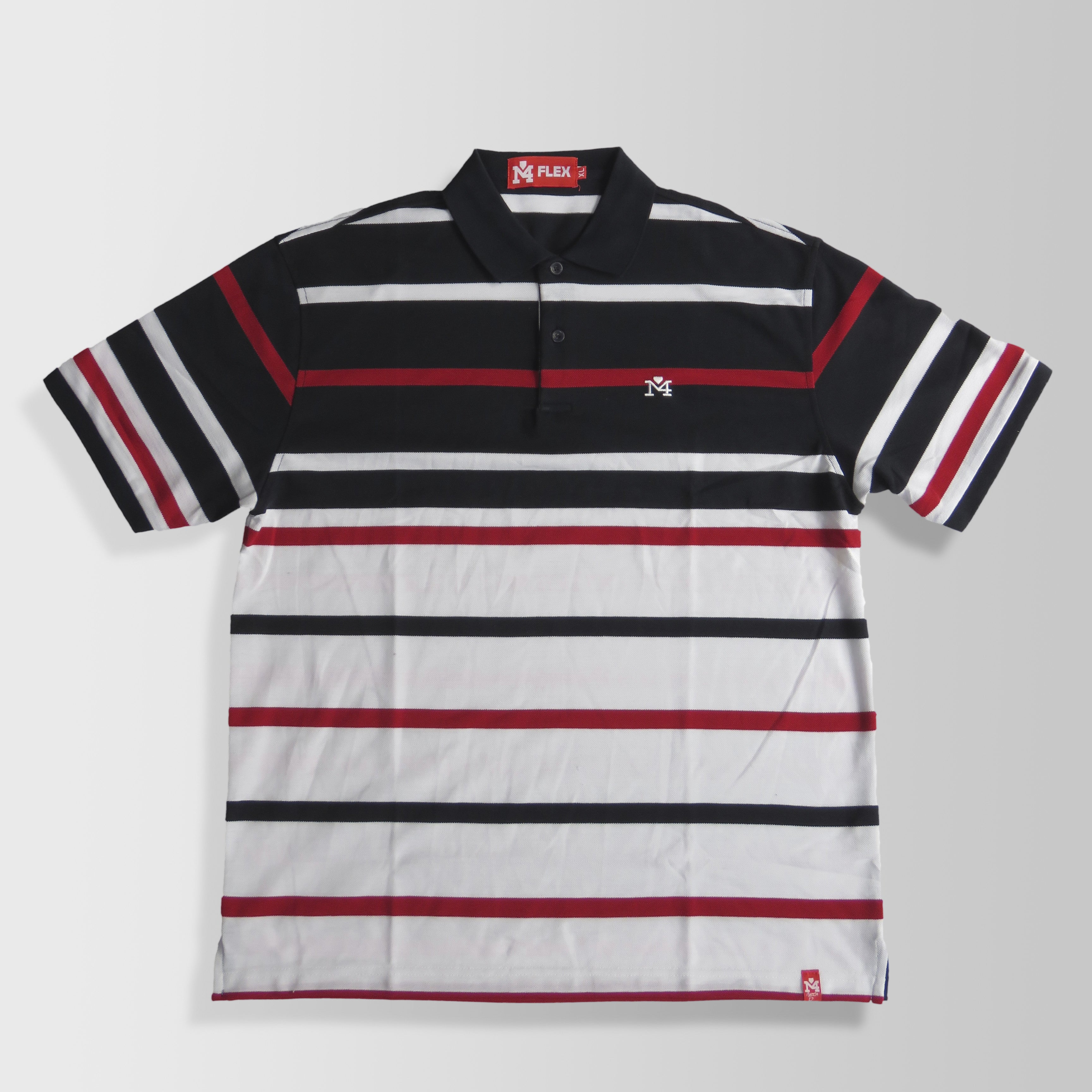 red white and black striped polo shirt